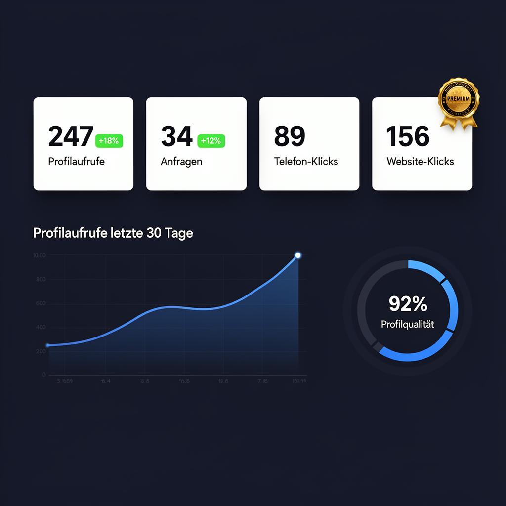 Premium Dashboard mit Profilaufrufe-Statistiken, Anfragen-Tracking und Trend-Analyse